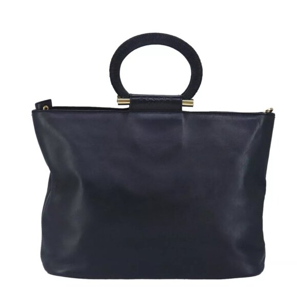 CELINE Hand Bag Leather 2way Black Gold Auth - Picture 2 of 15